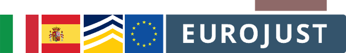Flags of IT, ES, logos of Europol, Eurojust